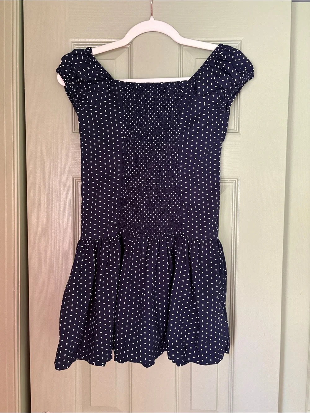 GAP Navy and White Polka Dot Off-Shoulder Casual Dress